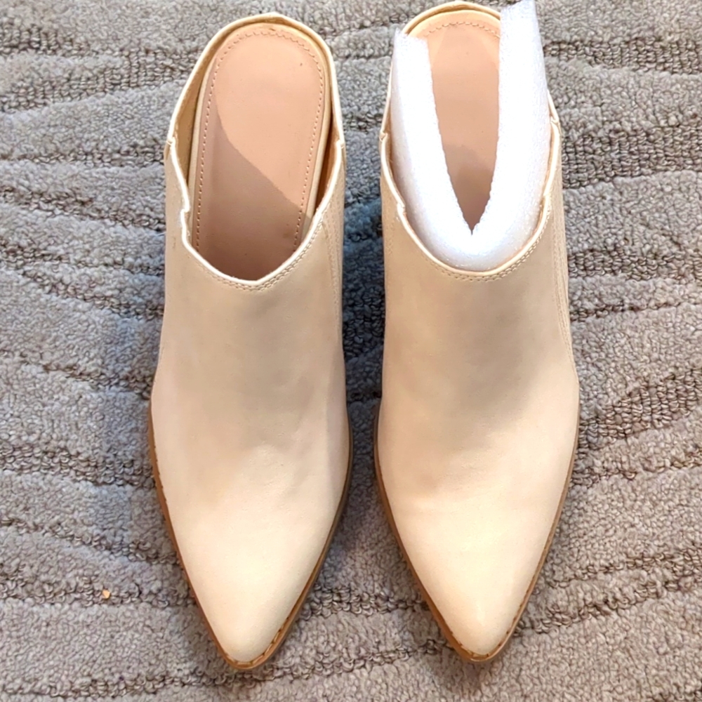 Buff suede mule, size 9.5